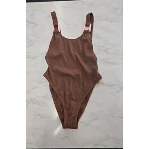 Aerie Brown Crinkle Scoop Cheekiest One Piece Swimsuit XSmall